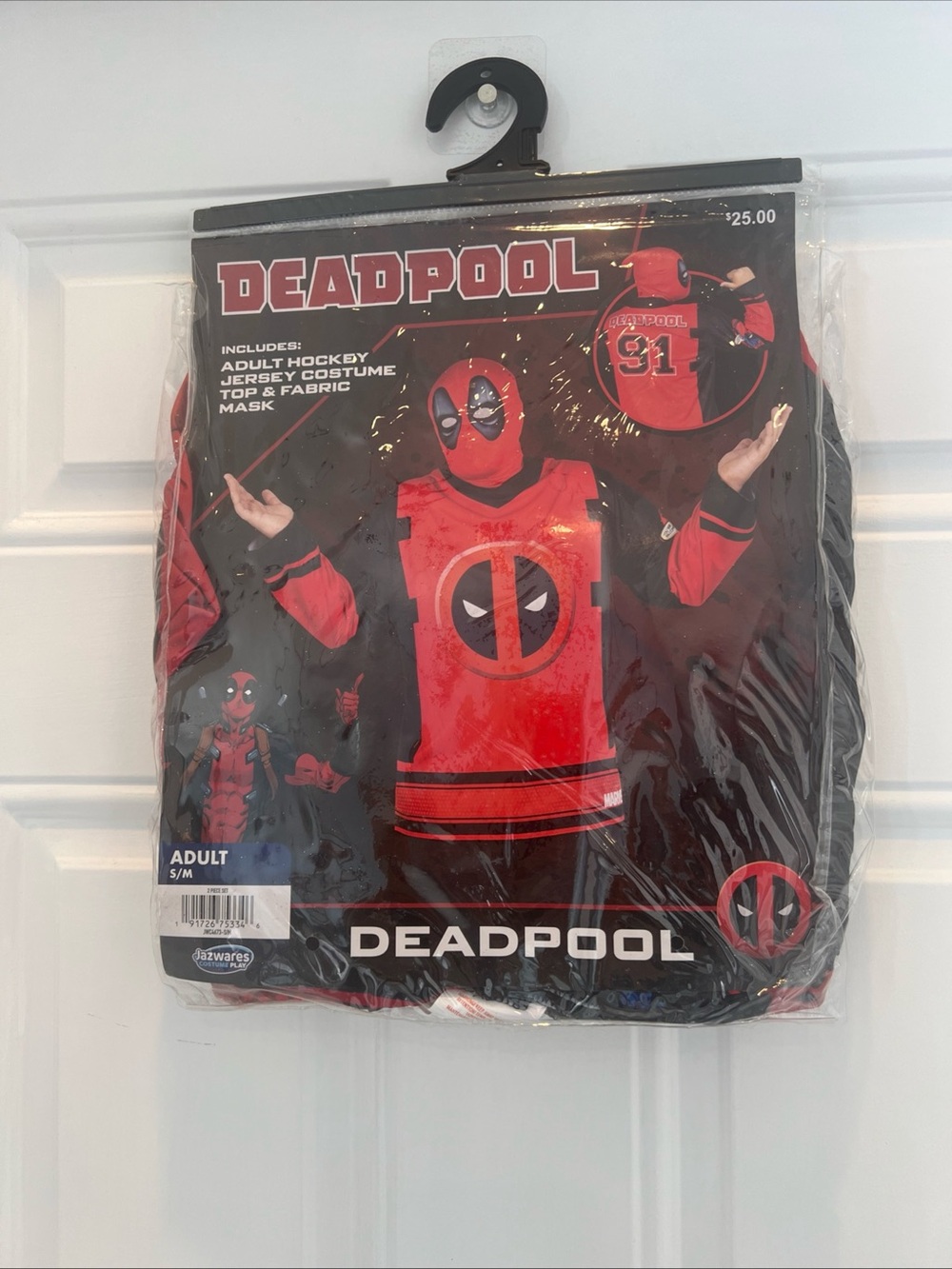 Marvel Deadpool Jersey Shirt Mens S/M Red Hockey Costume Top Mask Adult Cosplay
